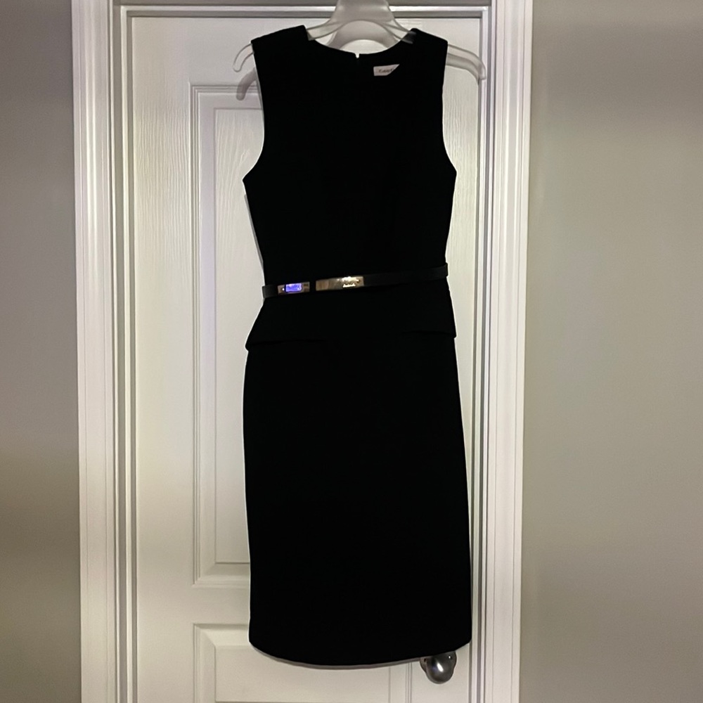 Black Calvin Klein belted dress